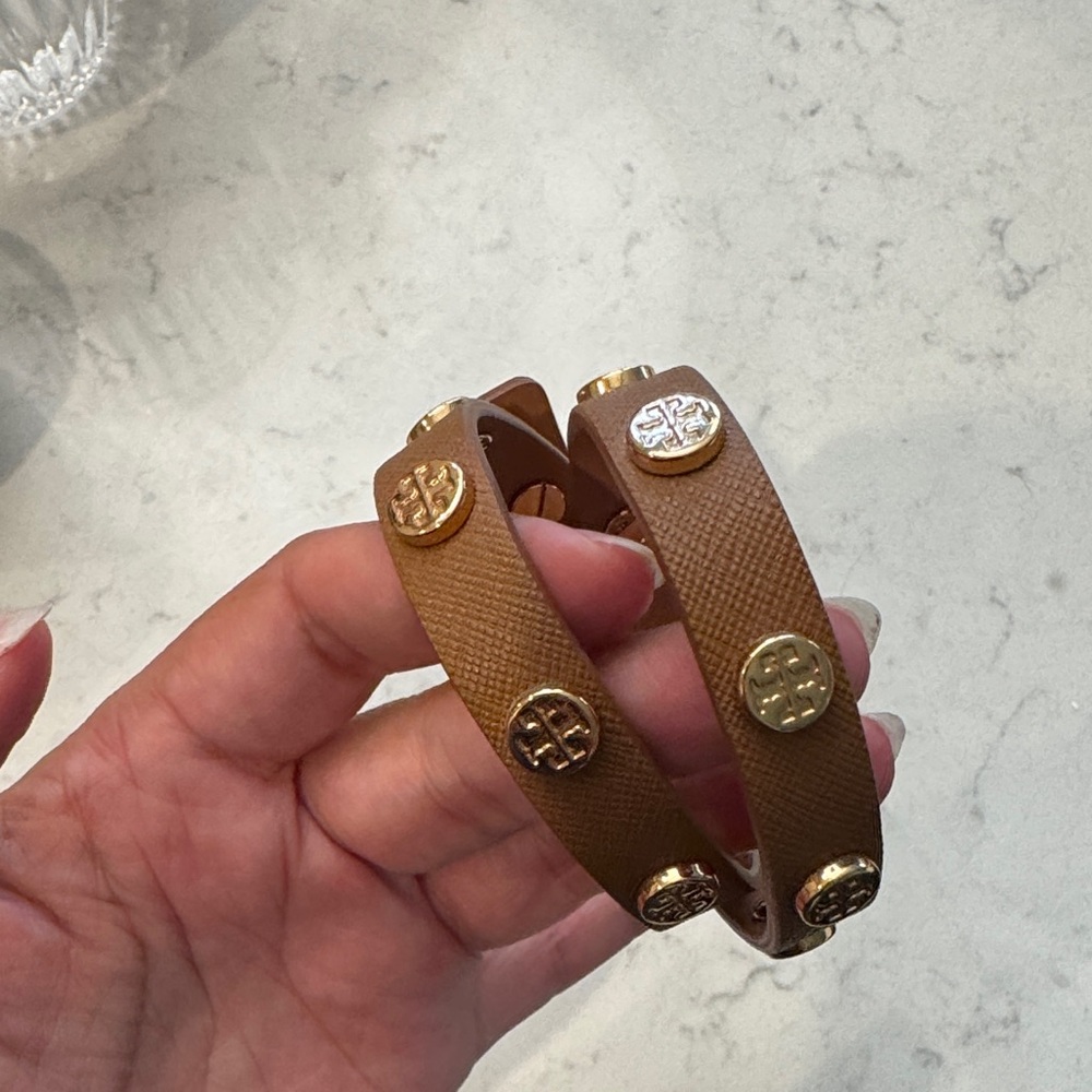 Tory Burch Leather Wrap Bracelet with Gold Accents
